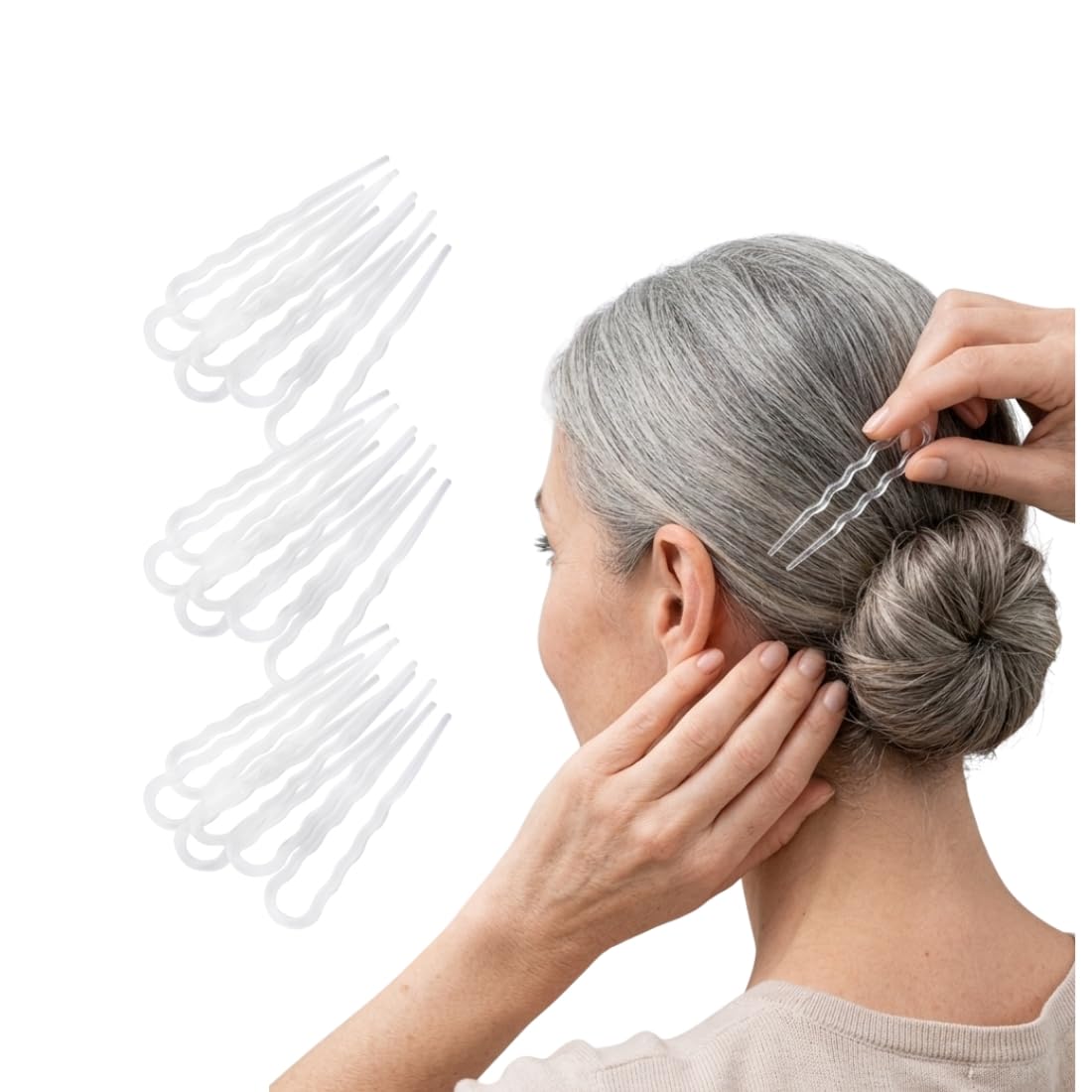 Righe e Pois Forcine Per Capelli Donna Ondulate Fermacapelli Made in Italy, 18 Forcelle Capelli Chignon Classiche in Acetato di Cellulosa - Set da 18 Fermacapelli 7 CM (Trasparente)