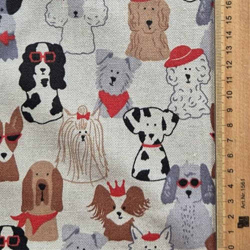 Baumwoll-Mischgewebe „Dressed Dogs“ – lustiger Hunde Stoff, pflegeleicht (80% Baumwolle) Dekostoff Hund Meterware Hundemotiv DIY