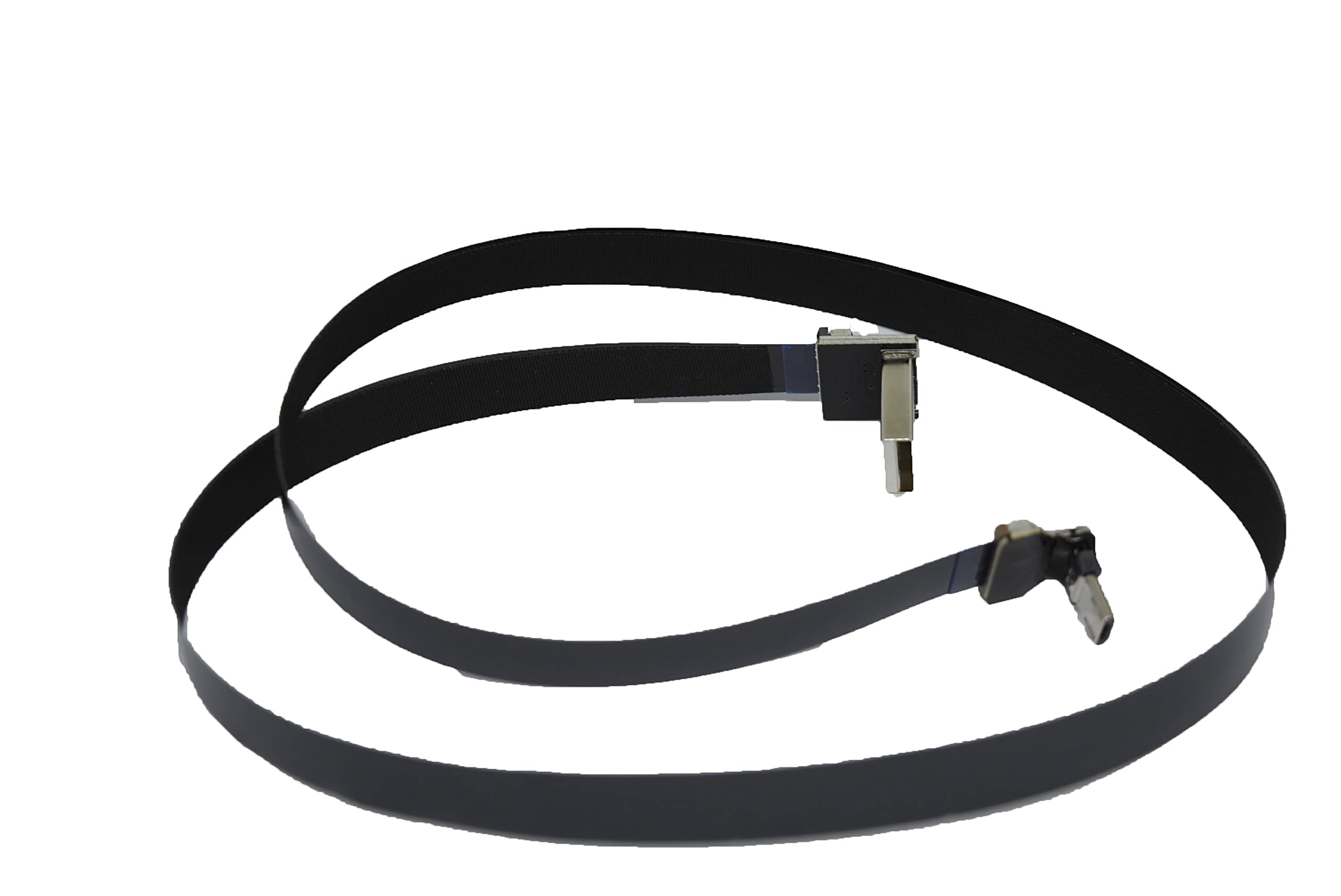 LY techLong Flat Slim Thin Ribbon FPC Micro USB Male 90 Degree Angled up to Standard USB A Male 90 Degree Angled for sync and Charging Black (100CM Micro USB 2 to Standard USB A Down)