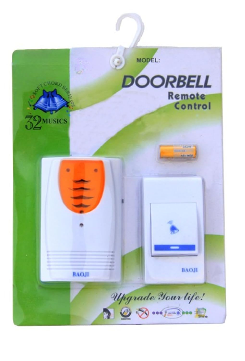 wireless doorbell, remote control, waterproof chime, adjustable volume, led indicator (rec-orange)