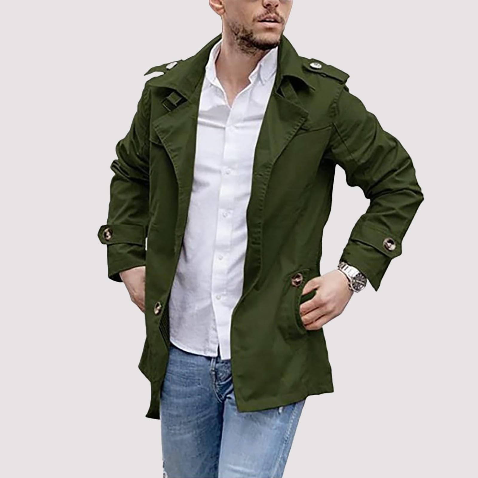 Générique Manteau Homme Léger Slim Fit Manteaux Manches Longues Décontracté Trench-Coat, Classique Pardessus Coupe Vent Imperméable Décontracté Jacket D'extérieur Randonnée, Déplacements Quotidiens