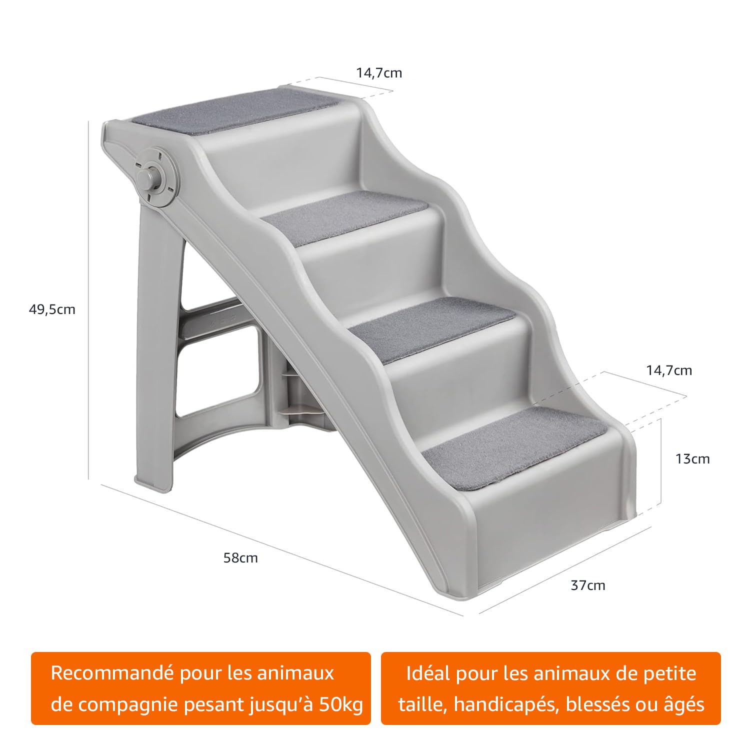 Amazon Basics Escalier pliable pour chiens et chats, Gris, 60.7 x 40.9 x 50.2 cm