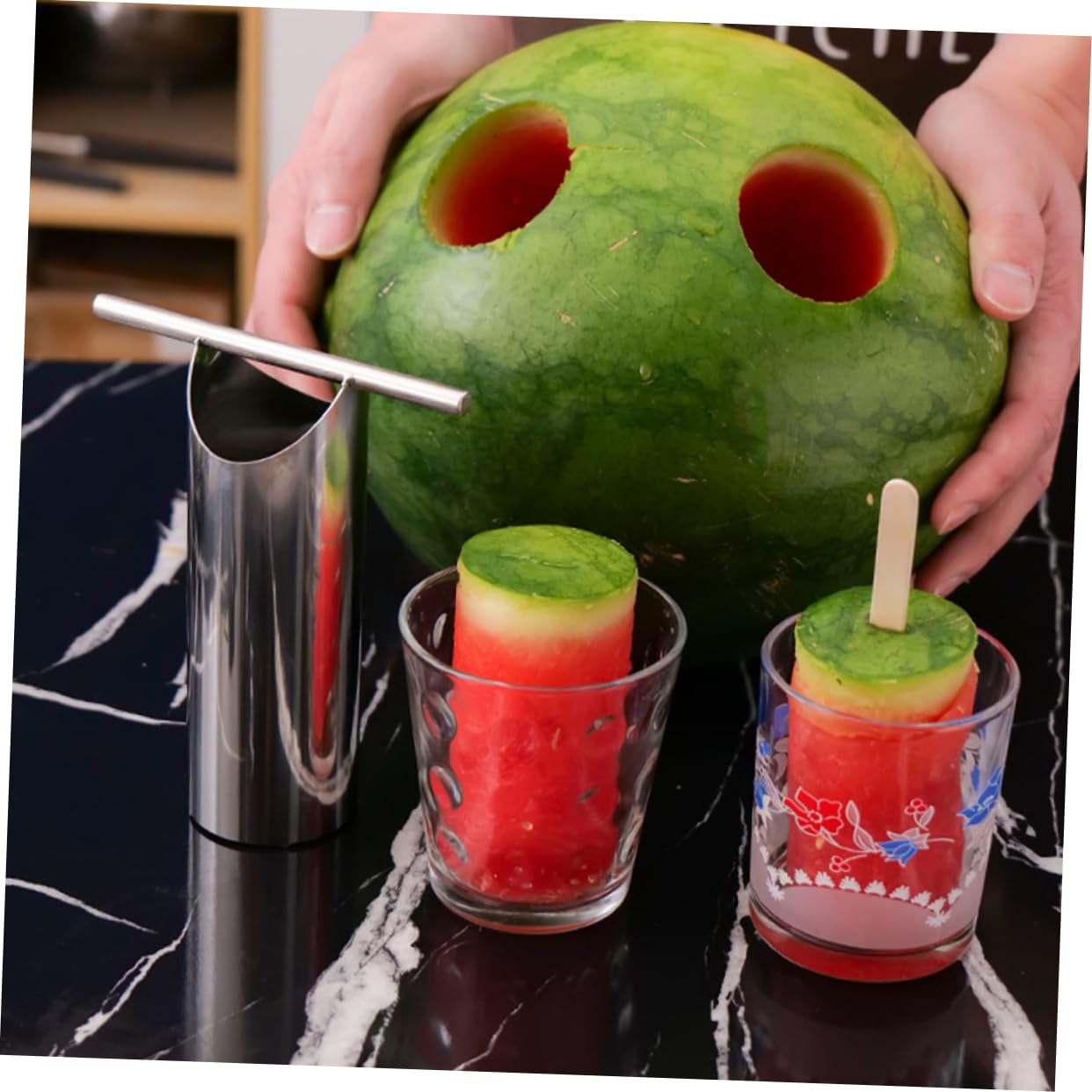 MOLUCKFU Stainless Steel Watermelon Puncher Set Melon Fruit Carving Tool Easy to Use Fruit Slicer Kitchen Gadget