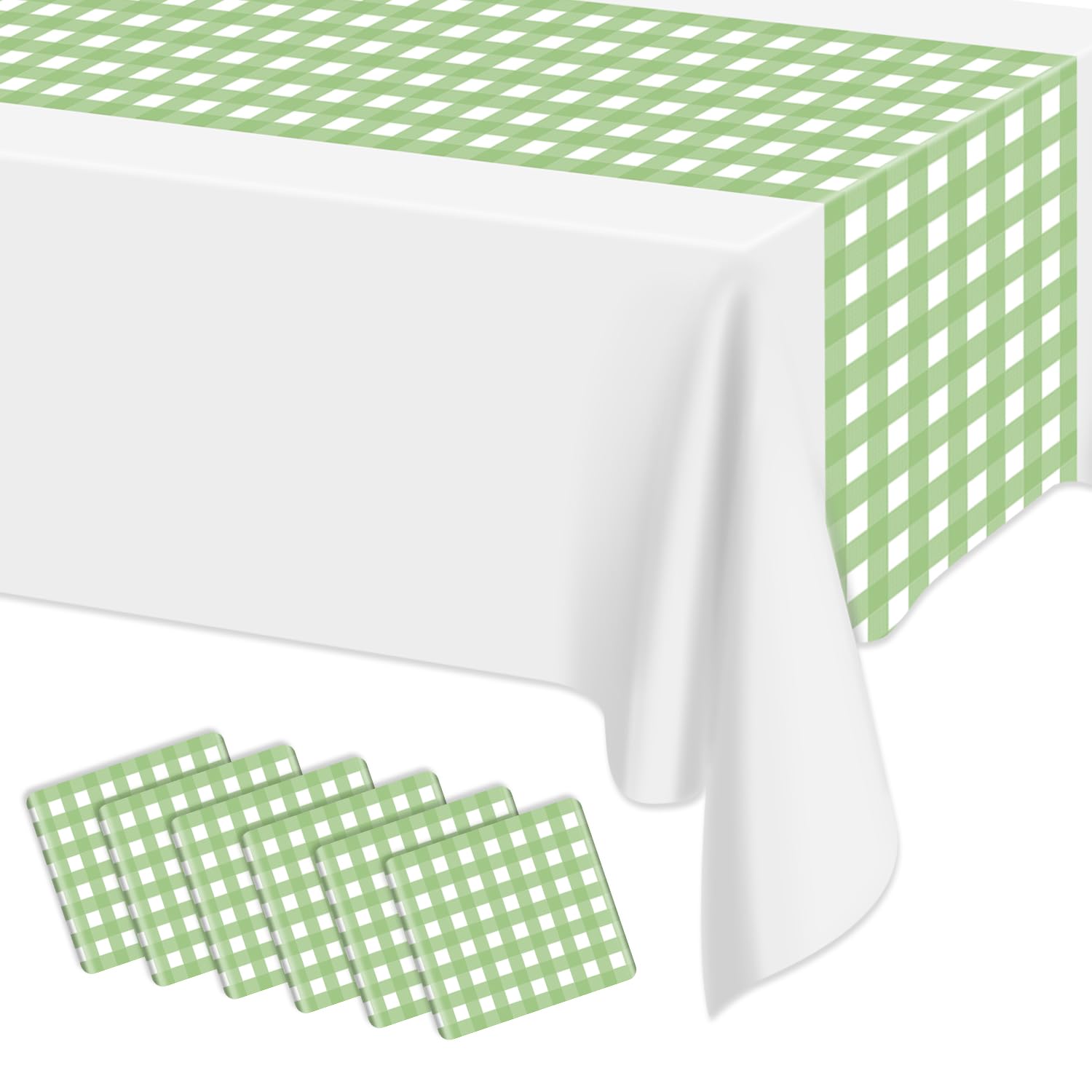 Hegbolke 6 Pack Light Green Gingham Table Runner, Light Green and White Checkered Tablecloths 14 x 108 Inches Rectangular Waterproof Picnic Table Runner for Birthday Party Holiday Outdoor Supplies — image 1