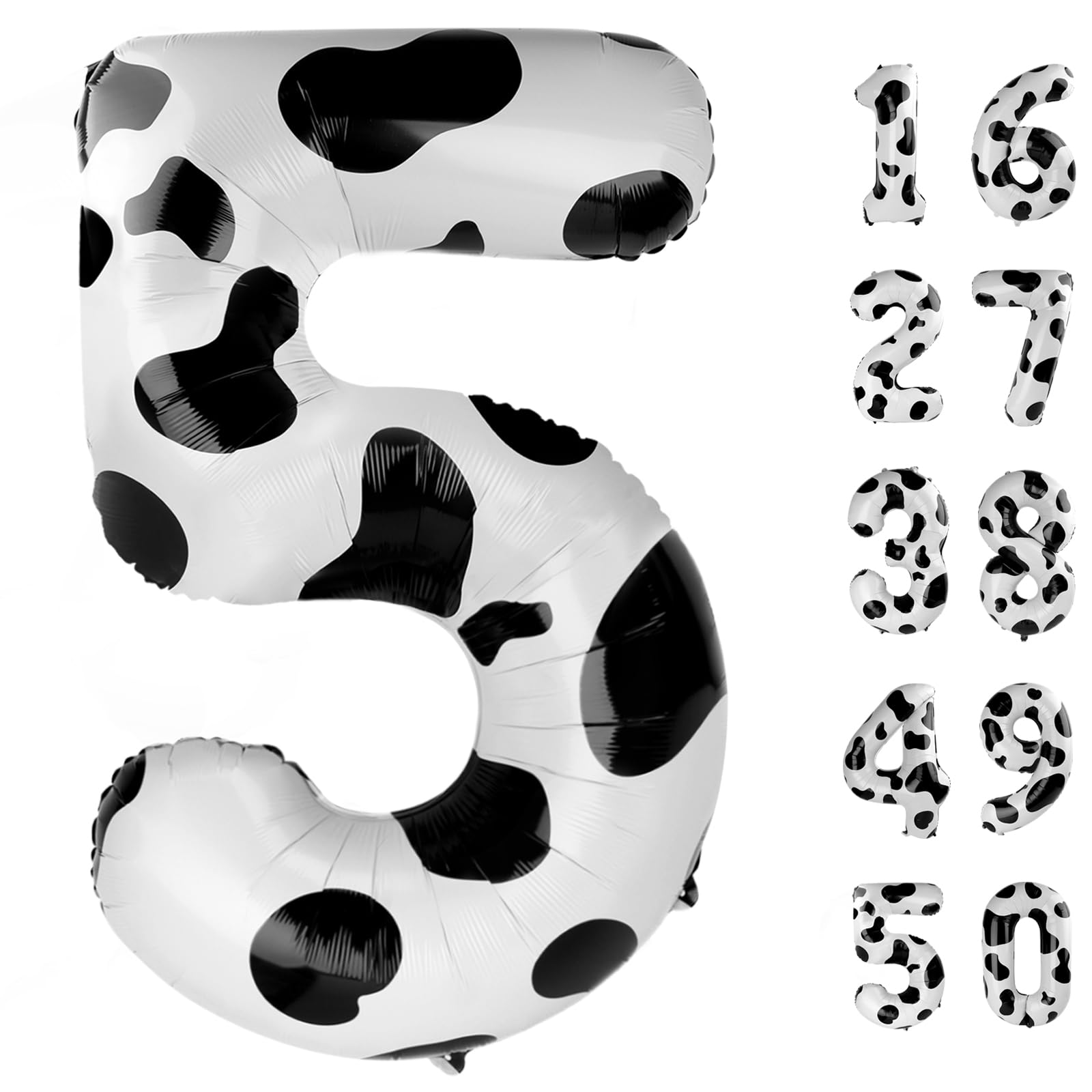 Kelfuoya Cow Print Number 5 Balloon 40 Inch Jumbo Mylar Foil Helium Balloon | Perfect for 50th Birthday Party Decorations - main product image