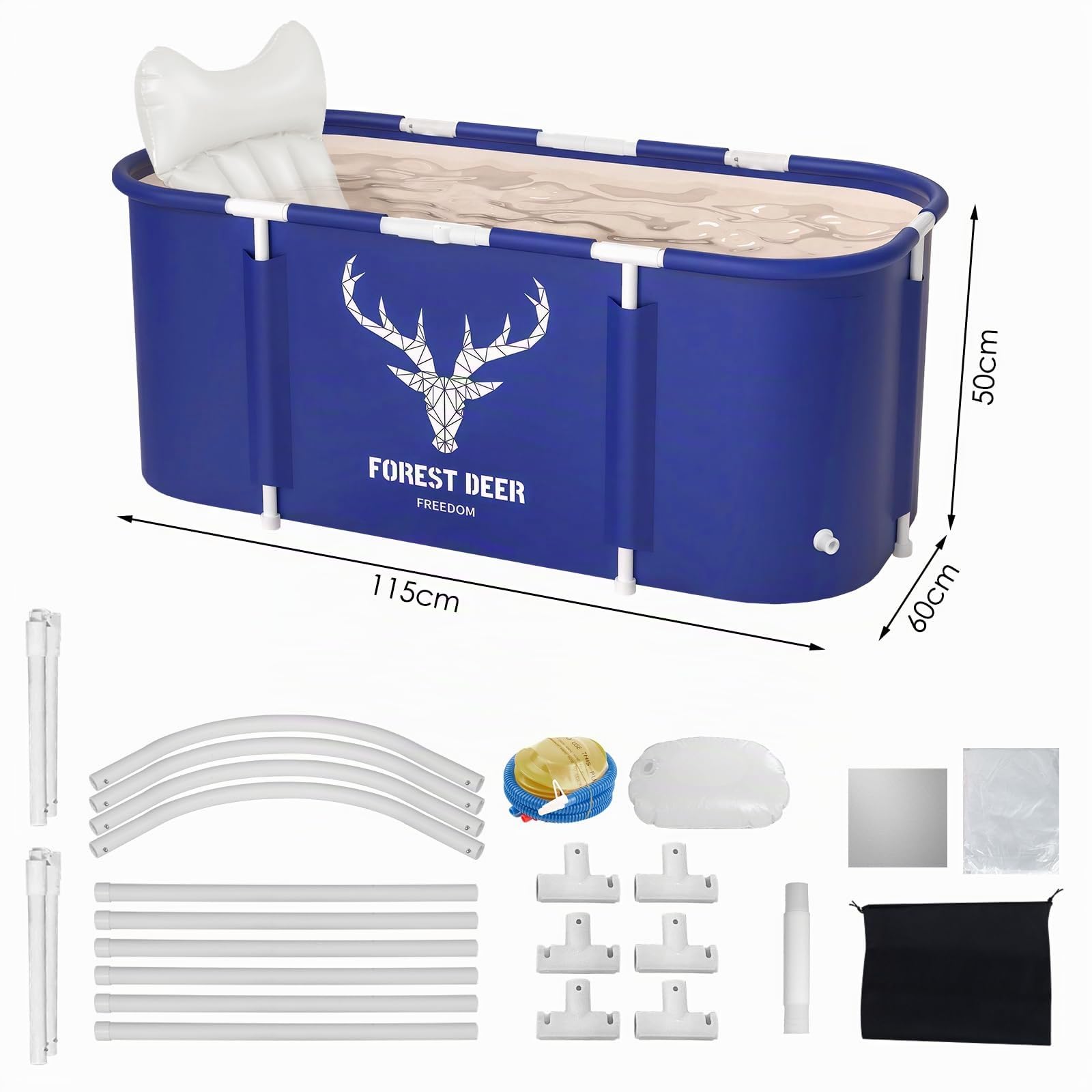 Bañera Plegable para Adultos,bañera de hidromasaje de pie independiente, bañera gruesa de múltiples capas para interior y exterior, spa caliente, 115 x 60cm (Alce)
