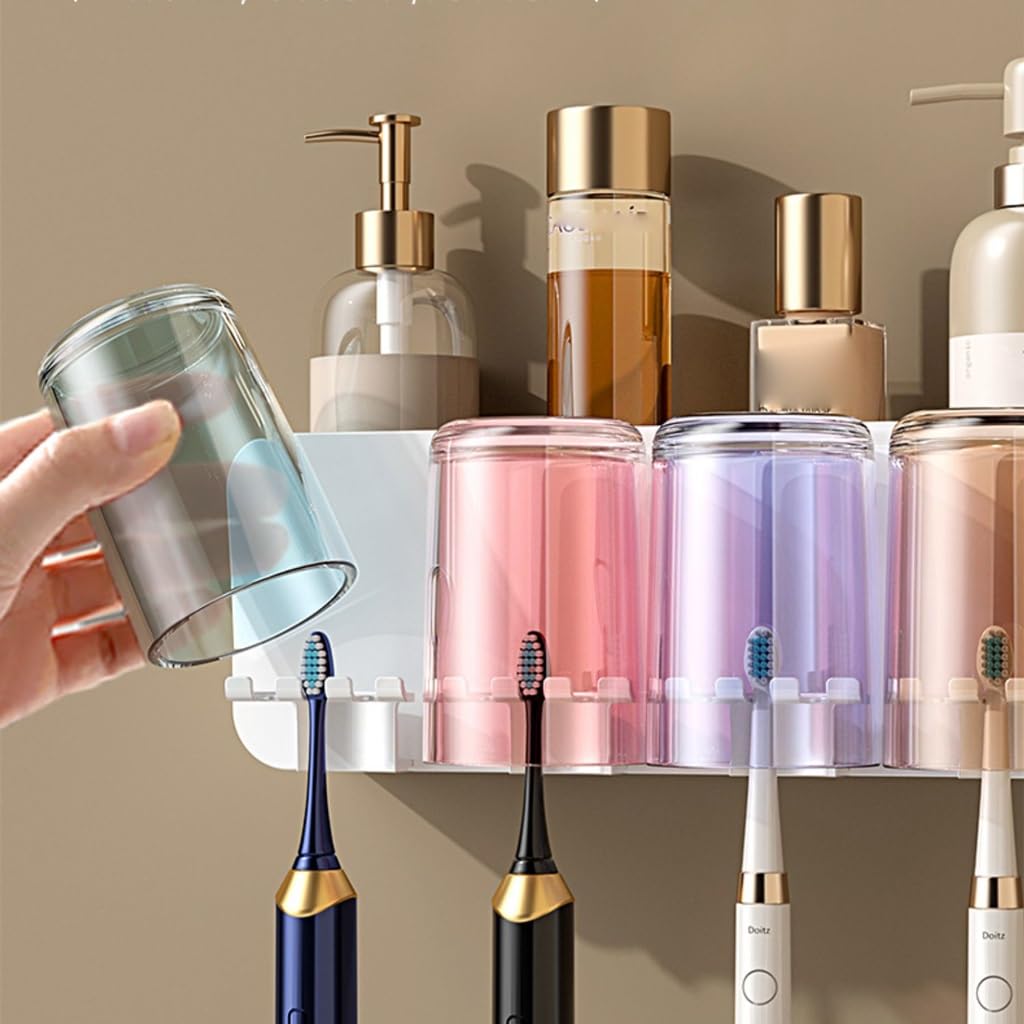Estante for cepillos de Dientes, sin Perforaciones, montado en la Pared, Taza for Enjuague bucal, Cepillo, Taza de Dientes de Color, Estante de baño montado en la Pared, Estante Familiar