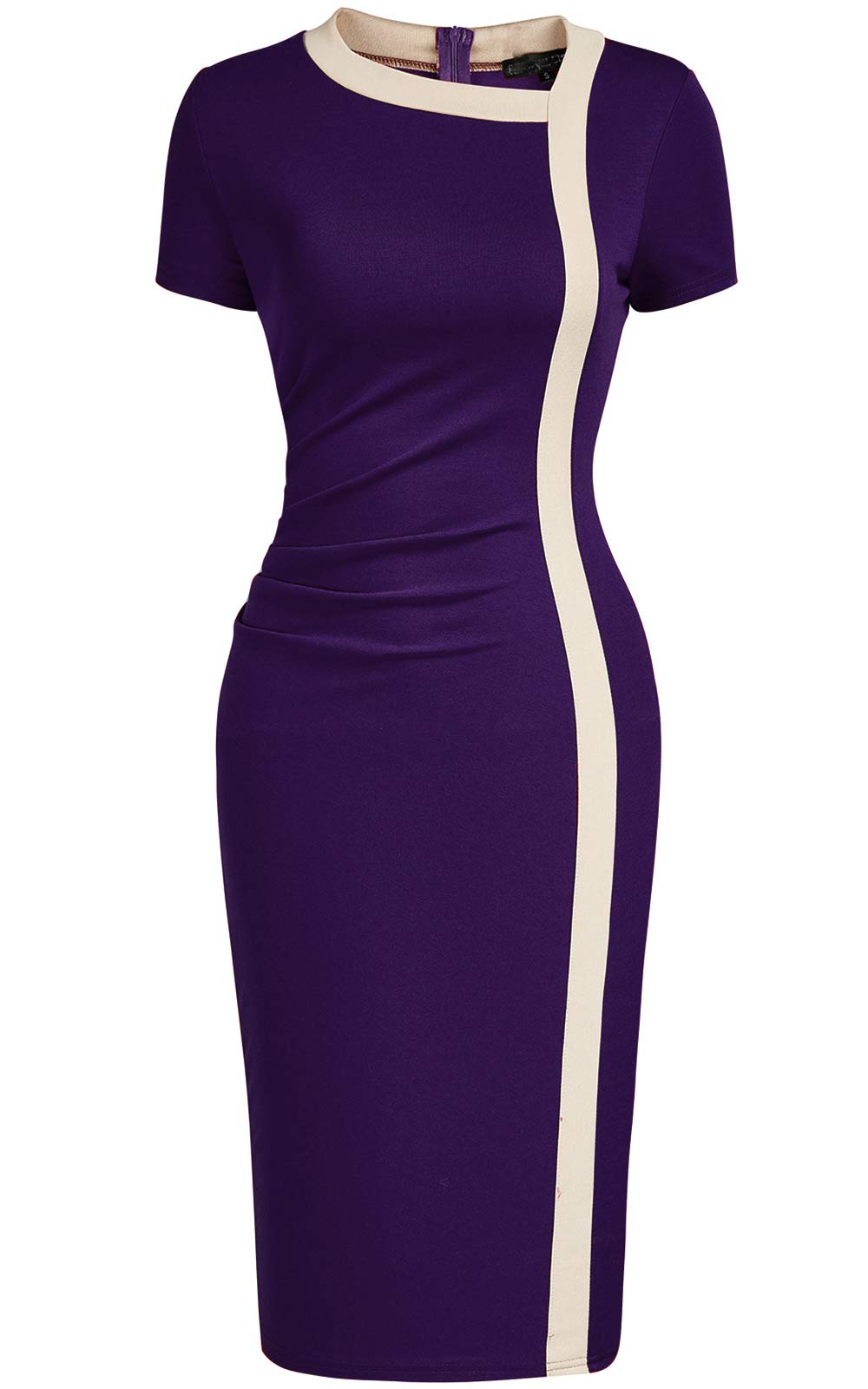 ViwenniWomen Vintage Ruffle Business Colorblock Work Church Pencil Dress