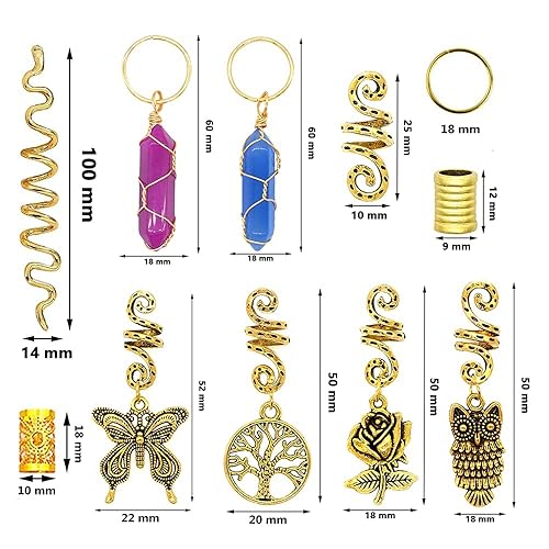 Miniatura 6 de 125 piezas de joyería para el cabello de rastas para mujer, trenzas, colgante de piedras preciosas de cristal y accesorios para el cabello, bonitos