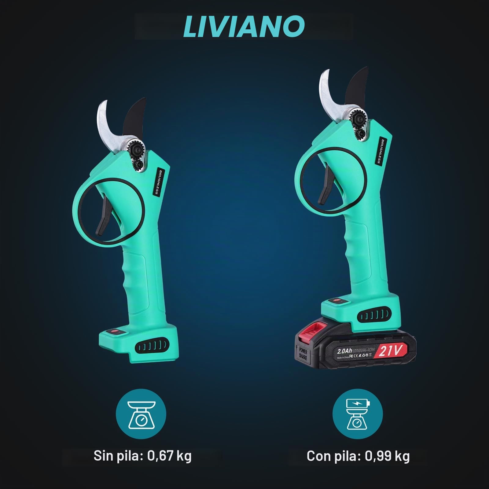 Tijeras de Podar Eléctricas Ligeras: Tijeras de Podar Bateria con apertura ajustable de 10mm a 30mm, 2 baterías de 2000mAh, SK7 de Alta, Tijeras de podar bateria para Olivos Viñedos Jardines