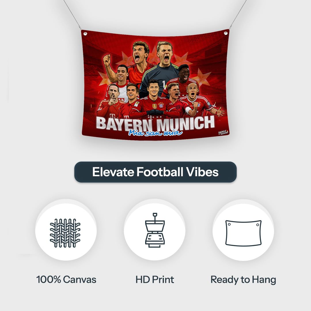 Tackle From Behind Bayern Munich Mia San Mia Premium Canvas Flag, 24x36 inches, Full HD Digital Print, Football Theme 3