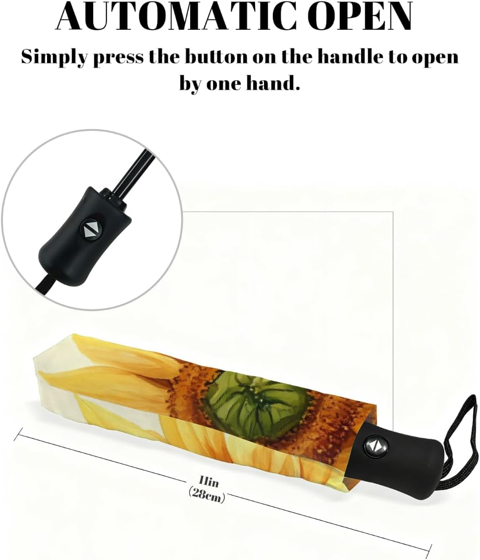 Vintage Sunflowers Butterflies Folding Umbrella Windproof Compact Lightweight Travel Umbrella with 8 Reinforced Ribs, Portable UV Sun & Rain Protection for Men & Women
