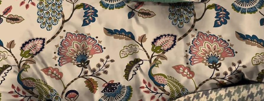 Image of Bedding Set Combo of Double Bed Duvet Cover Set with Fitted Bedsheet & 2 Pillow Covers | 300 TC Cotton Fabric | Zipper Closure |All Round Elastic|Warm Stuff|SED 015|Beige Jaipuri | Breathable material, Soft Feel, Aesthetic Designs, Economic combo, Zipper Closure