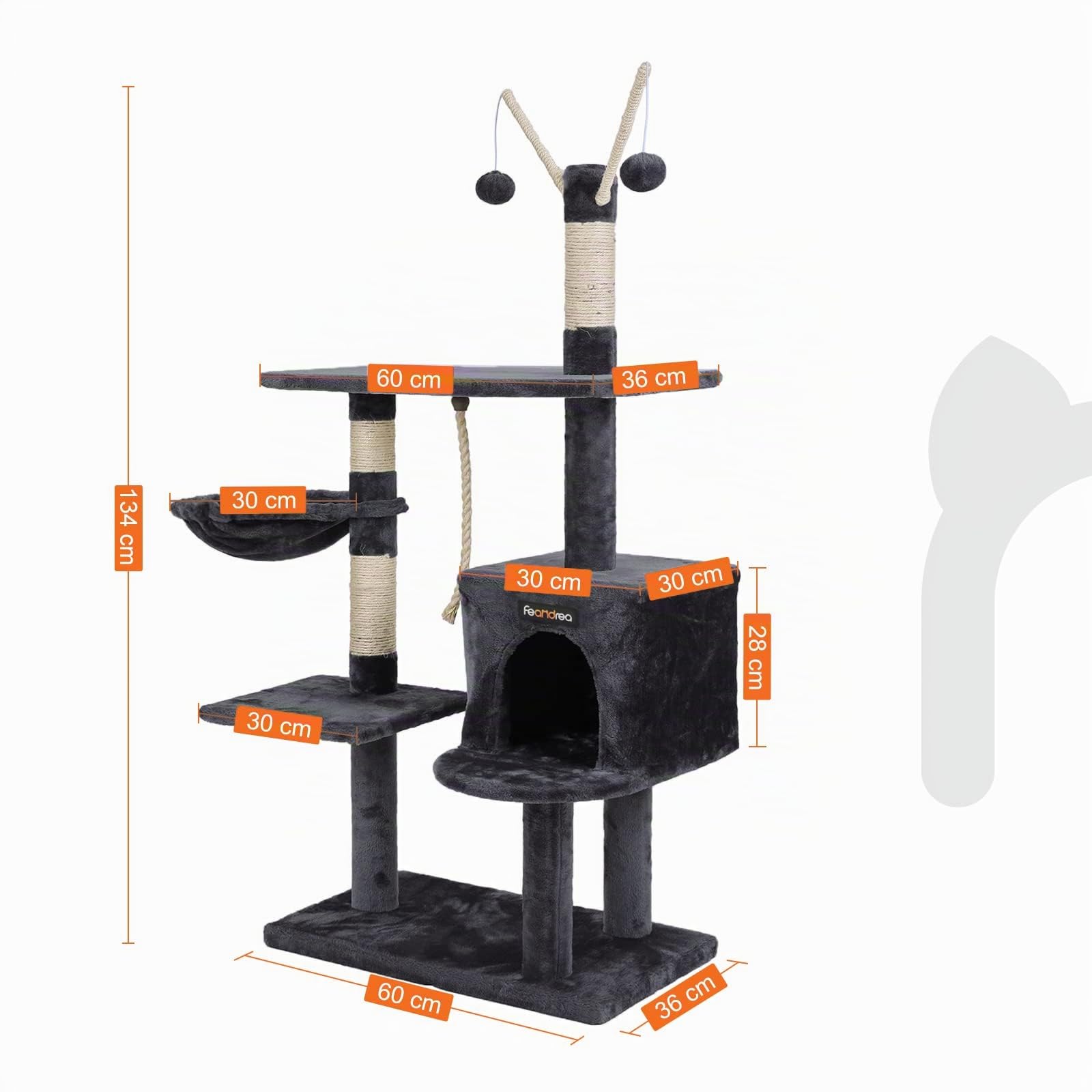 FEANDREA 134 cm Tiragraffi Gatto Albero Tira Graffi Gioco Giacattolo Gatti Altezza in Sisal Naturale PCT35G