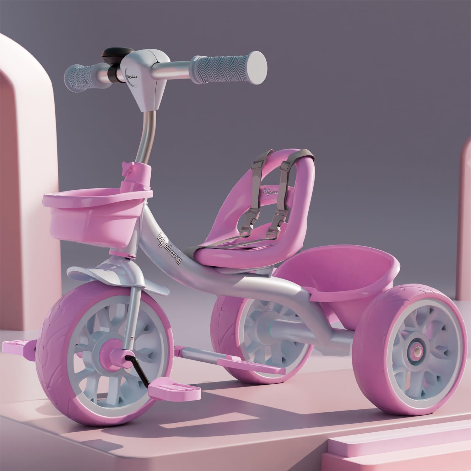 Lifelong Trike Cycle for Kids 2-5 Years | Tricycles for Boy & Girl | Baby Cycle | Bicycle Bike for Kids with 3 Eva Wheels, Bell & Basket for Toys - 30Kg Capacity (Pink & Lavender)