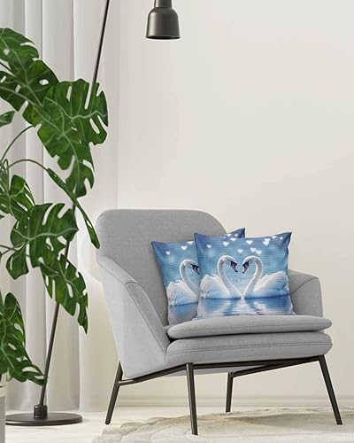 Miniatura 4 de Juego de 2 fundas de almohada decorativas de 18 x 18 pulgadas, fundas de cojín cuadradas de algodón para el día de San Valentín, diseño de cisne