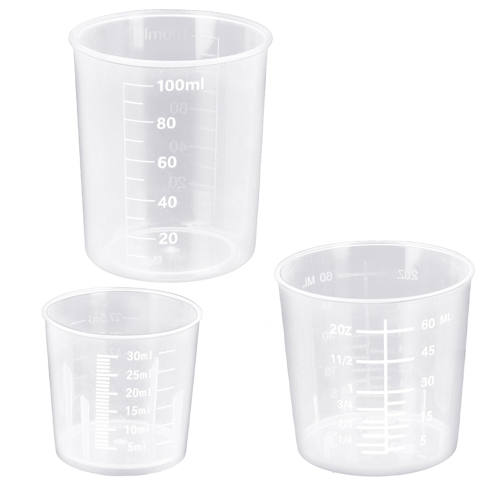 DTDNZKN 3 Pack Measuring Cup Set, Includes 1 Oz (30 Ml), 2 Oz (60 Ml) and 3.4 Oz (100 Ml) Plastic Liquid Measuring Cups- Baking, Cooking, Mixing & Measuring Cups
