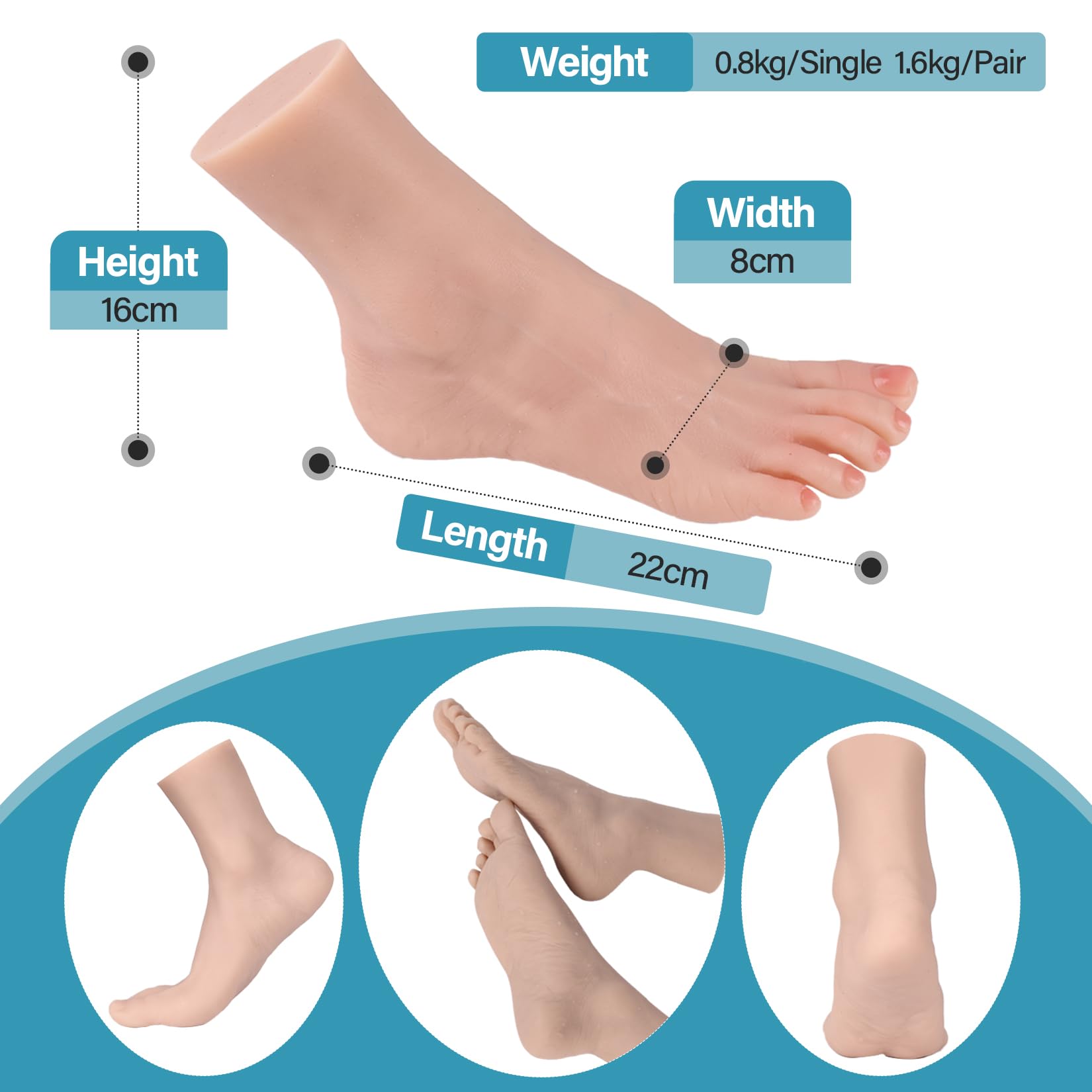 Modello di Piedi in Silicone Dimensione Reale per Uomo e Donna Morbido e Flessibile Manichino per Esposizione Scarpe Sandali e Calze (Sinistra, Piede Donna, Beige)