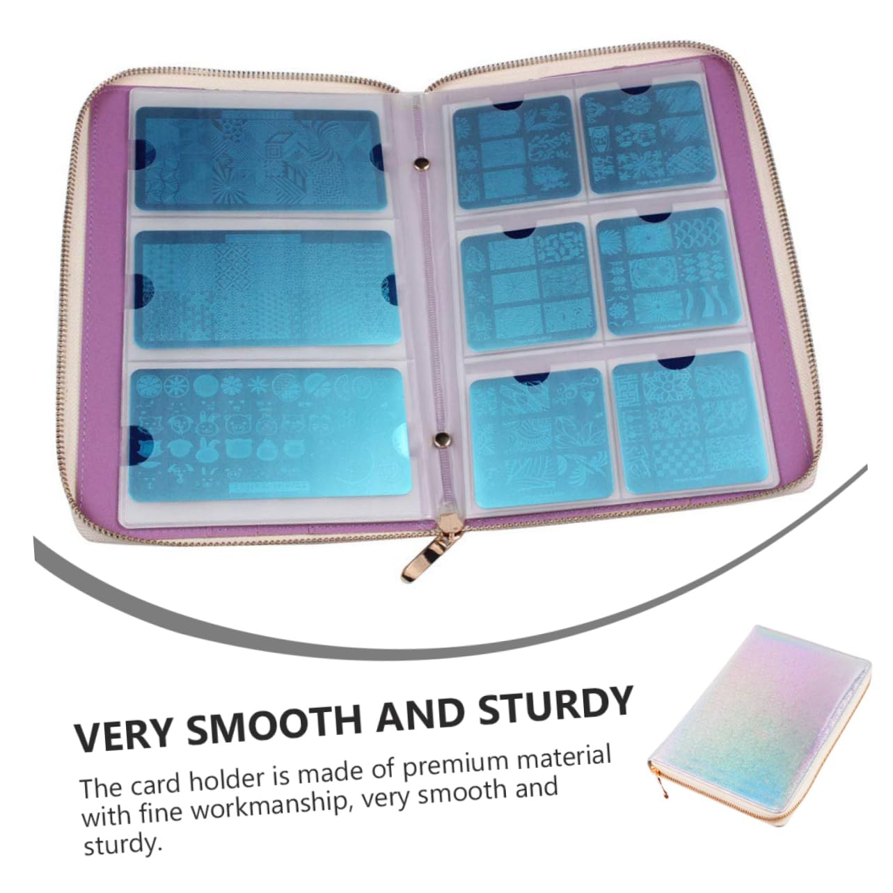 minkissy 1Pc Nail Art Stencil Card Holder Nail Stamp Nail Resto Stand Nail Art Stamp Card Binder Stamping Plate Case Template Holder Case Alloy Storage Bag For Nail Template Cards Bolsa