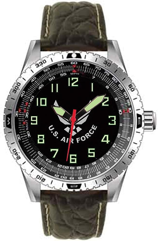 Air Force Military Performance Wrist Watch with Padded Genuine Leather Strap