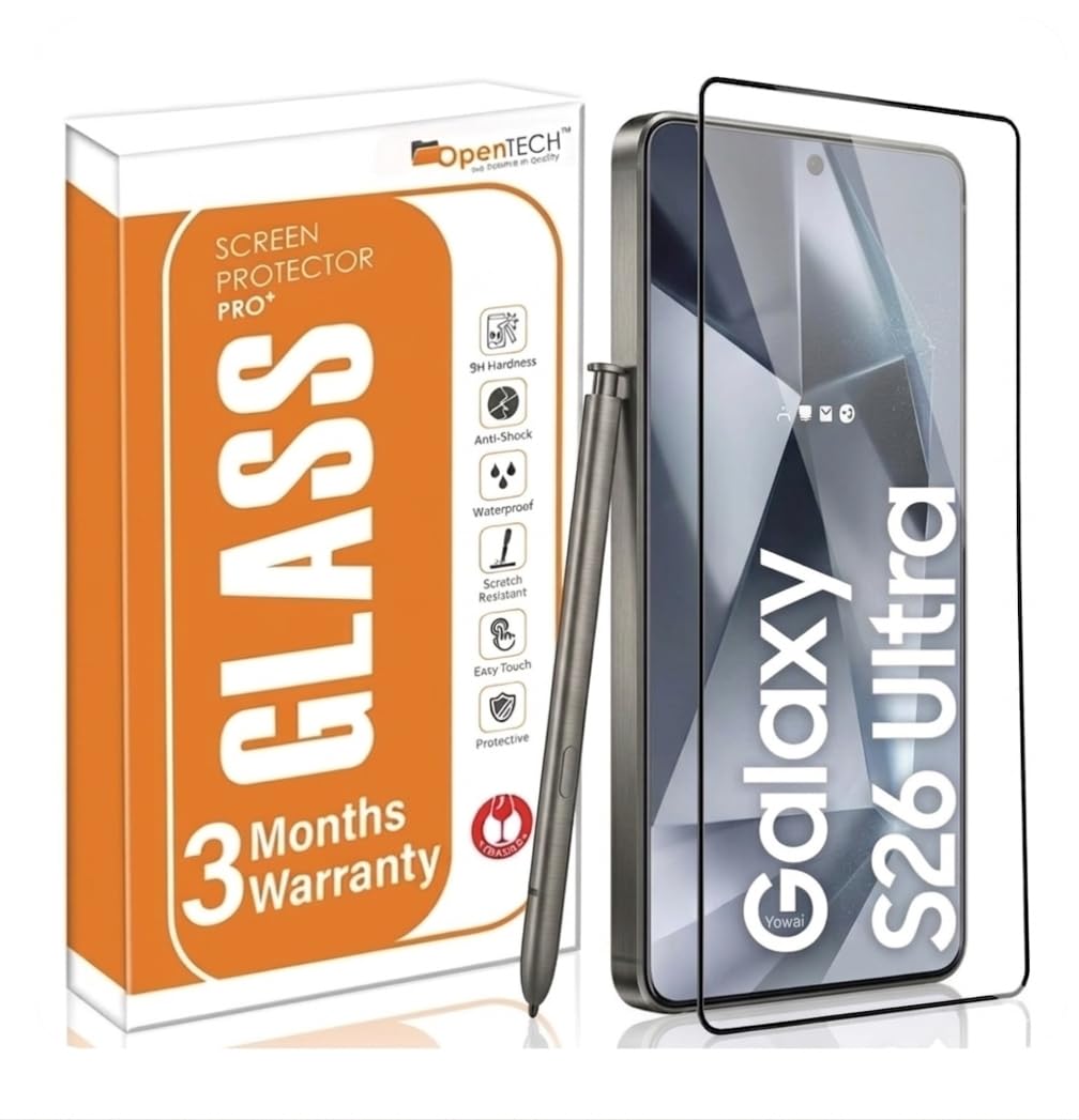 OpenTech® Military-Grade Gorilla Tempered Glass Screen Protector for Samsung Galaxy S26 Ultra with Edge to Edge Coverage - Case Friendly, Anti-scratch and Bubble free installation kit