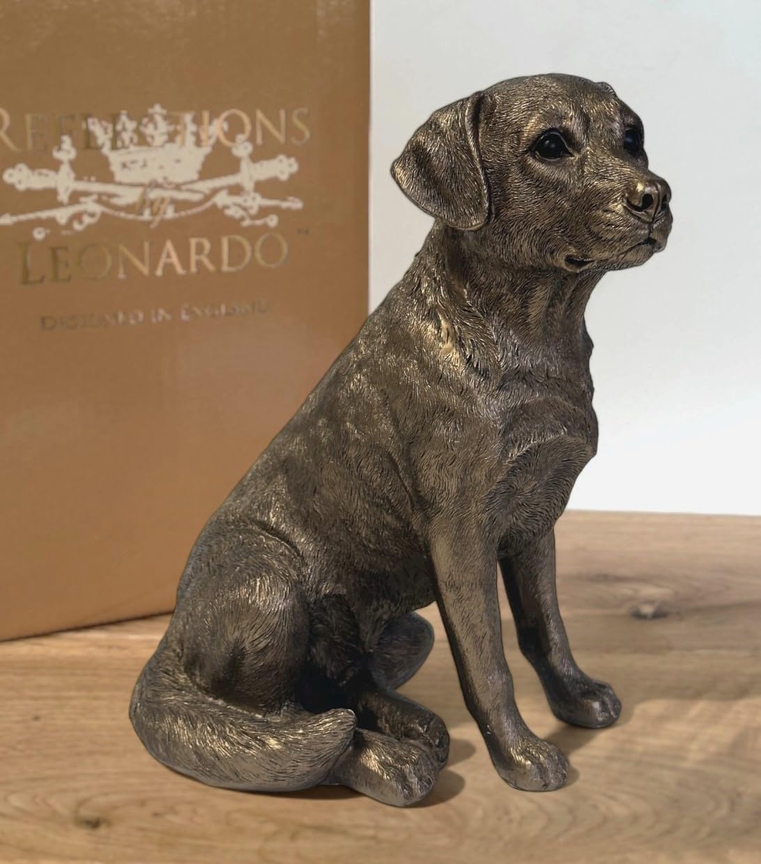 Leonardo Bronze Effect Sitting Labrador Figurine From The Reflections D Range, In Gold Gift Box