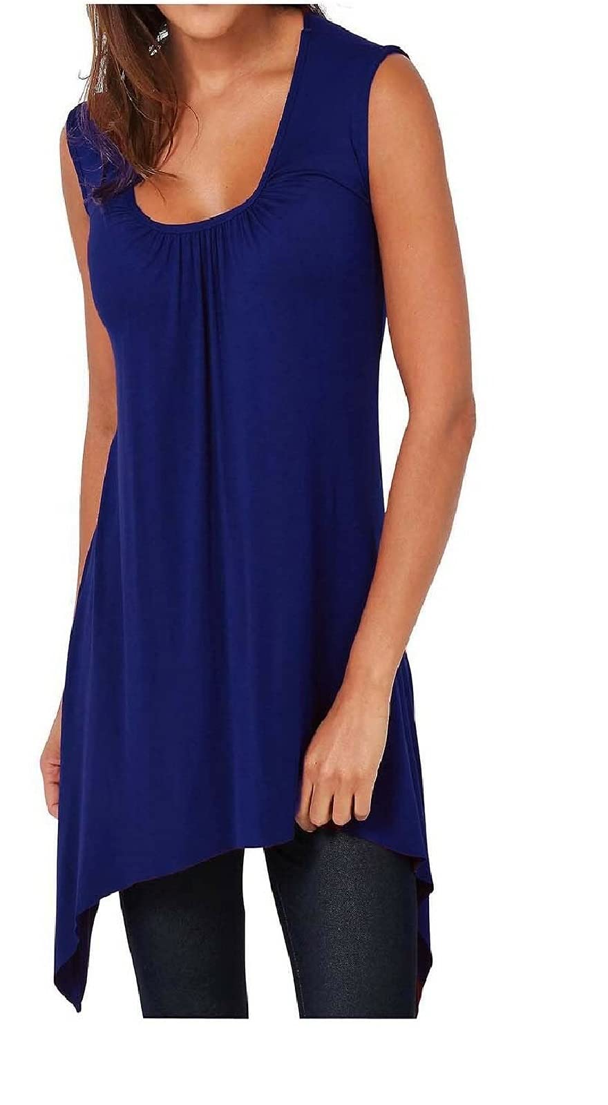 NAZ Fashion Ladies Womens Hanky Hem Flared Sleeveless Plus Size Summer Vest Top UK 8-26 Navy