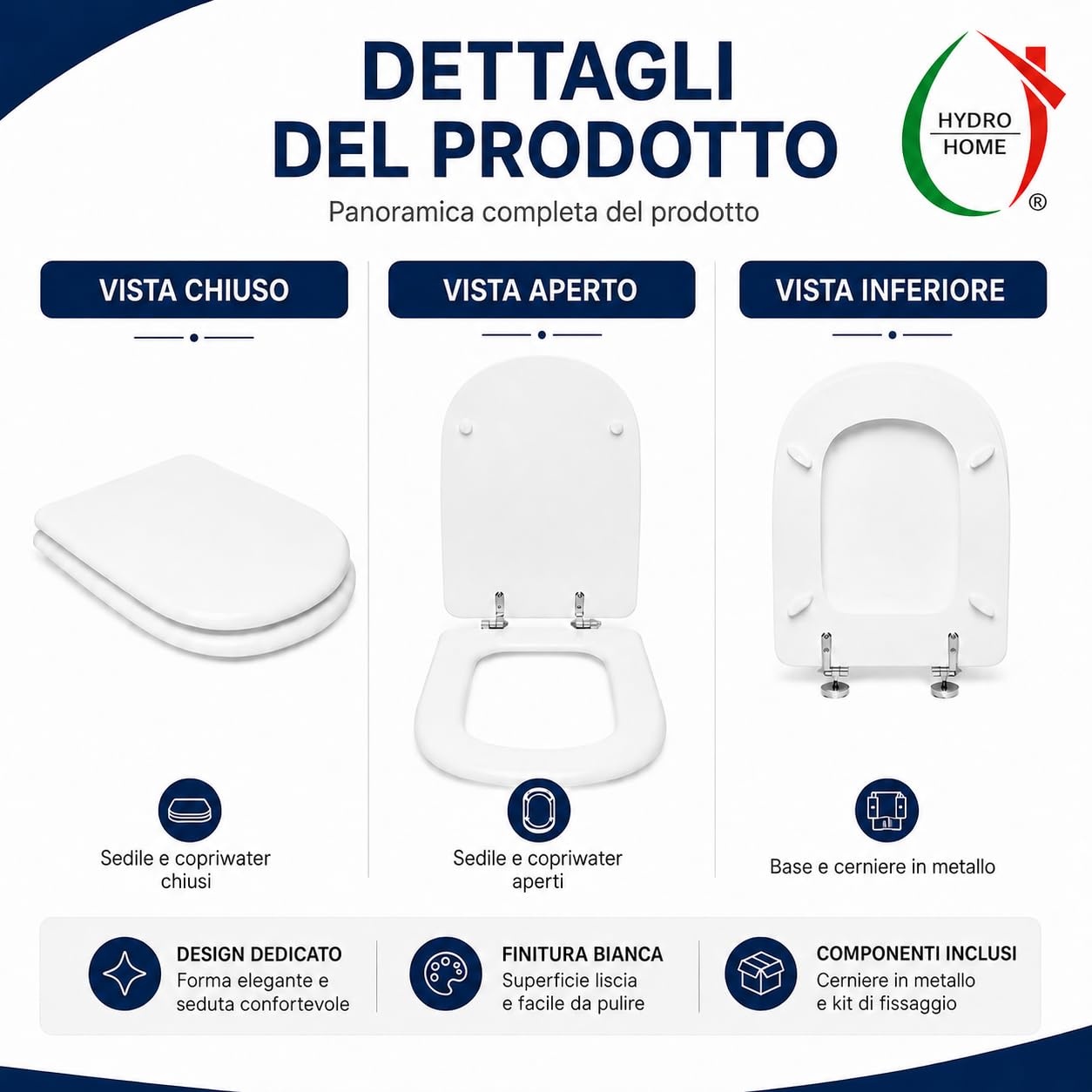 Compatible Gemma 2 Dolomit ECO, Tabletka toaletowa Malowane Drewniane Z Regulowanymi Zawiasami,Oś Wc Biały Kolor HYDRO HOME