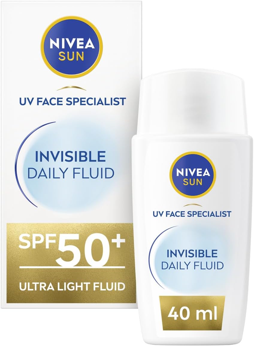 NIVEA SUN UV Face Invisible Daily Fluid Ultralichte Zonnebrand Gezicht – SPF 50+ – Zonbescherming – Zonnebrandcrème – Trekt Snel In – 40ml