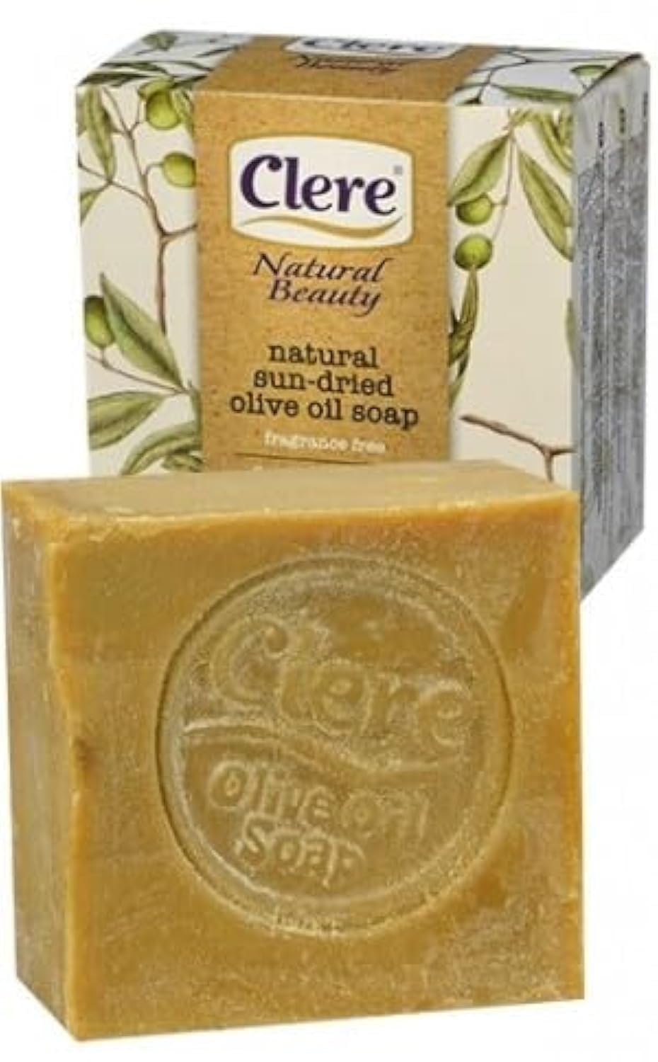 CLERE Natural Olive Oil Soap Bar – Handmade with 100% Natural Ingredients Gentle & Fragrance-Free, 200 Grams
