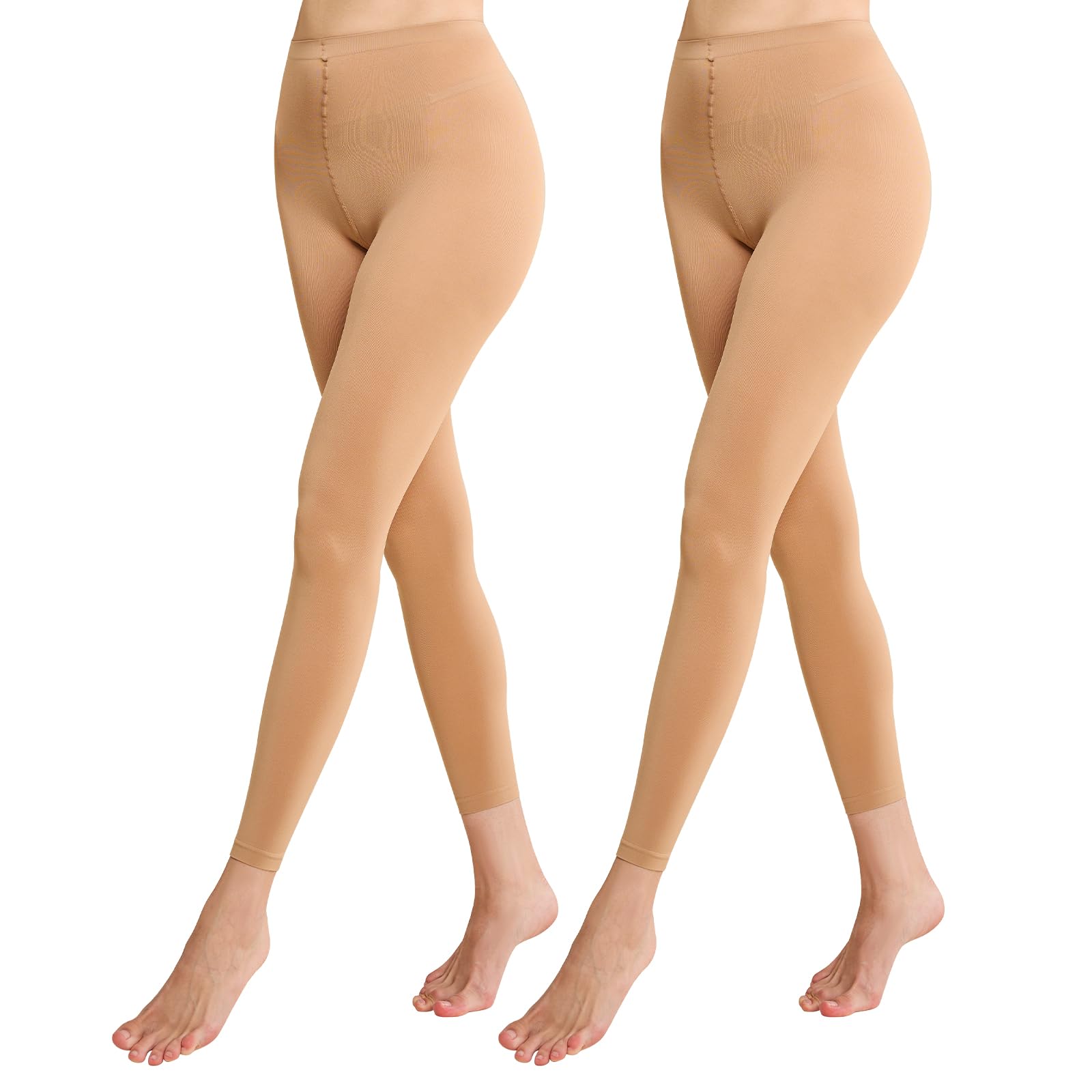 Manzi Women's Tan Footless Tights For Dance Daily Opaque Pantyhose 80D In 2 Pairs L-Xl
