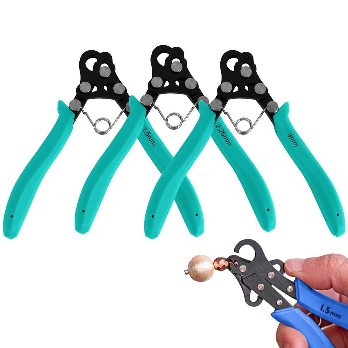 1 PCS Wire Rolling Plier Set, Multipurpose Jewellery Pliers, One-Step Looper 3 Mm/1.55mm/2.25mm, Wire Roll Pliers for Bending & Wrapping, for Necklaces, Bracelets, Earrings & Repairs(Green,2.25mm)