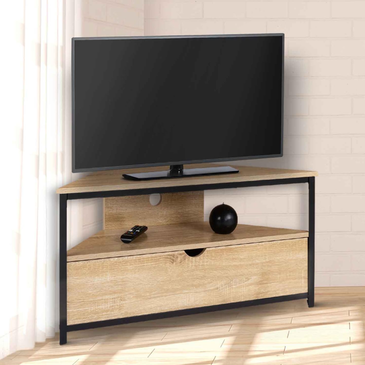 IDMarket - Meuble TV 100 cm d'angle Detroit avec Placard Design Industriel