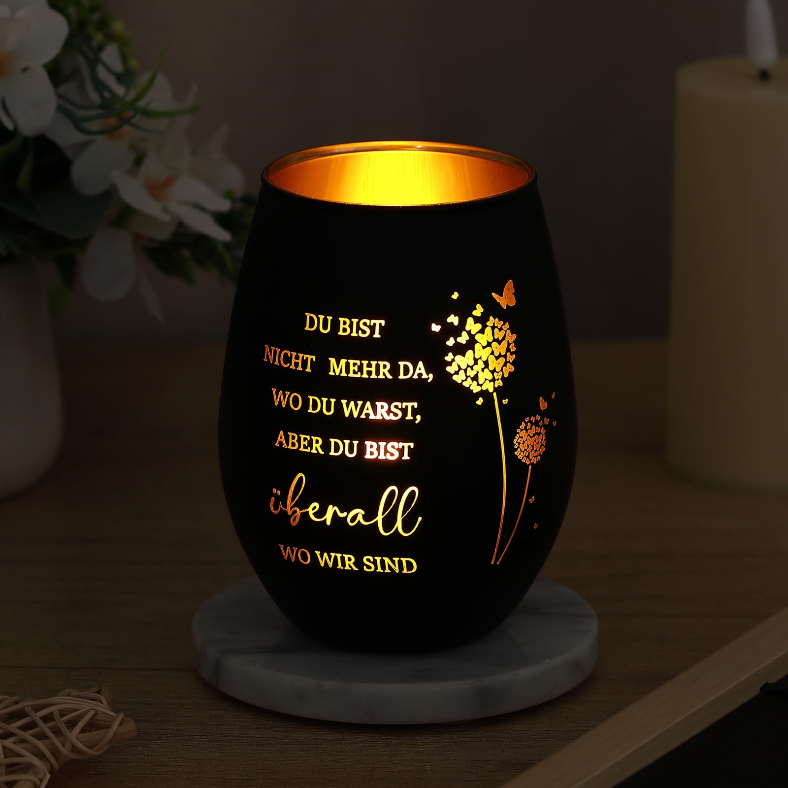 Nuenen Regalo di Lutto Luce Lutto con Incisione Regali Commemorativi Candela da Lutto di Consolazione Regalo di Condoglianze per gli Amici in Lutto Ricordo del Defunto(Nero,Farfalla 3)