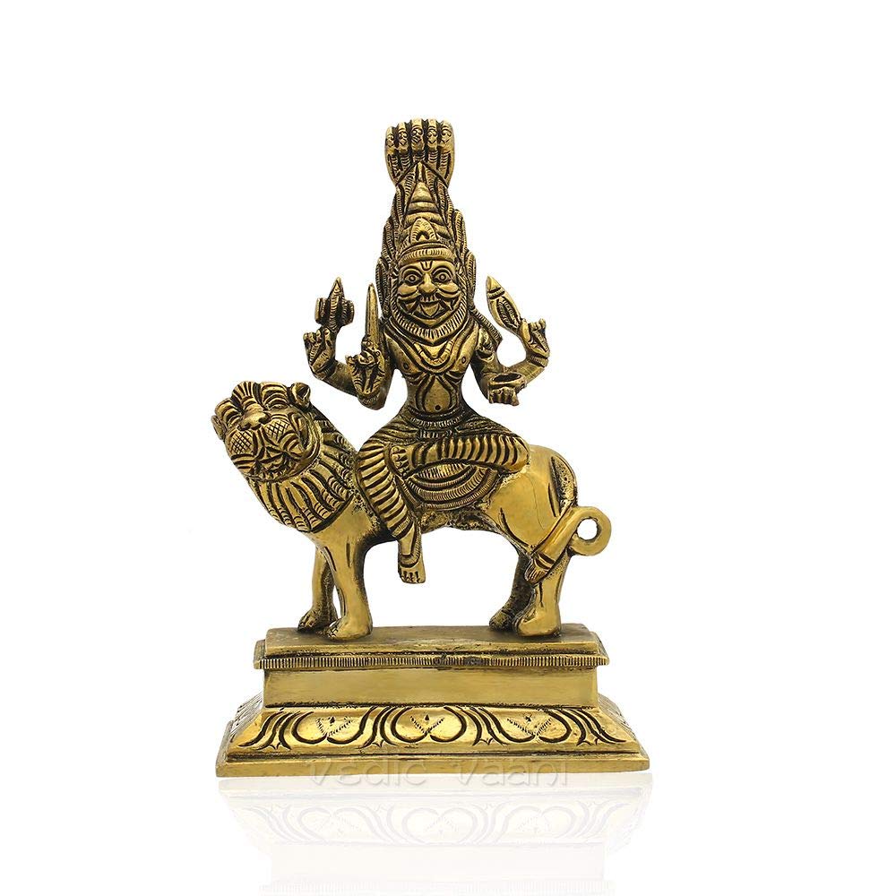 Statue Bhadrakali MATA laiton idole indienne avec lion protecteur