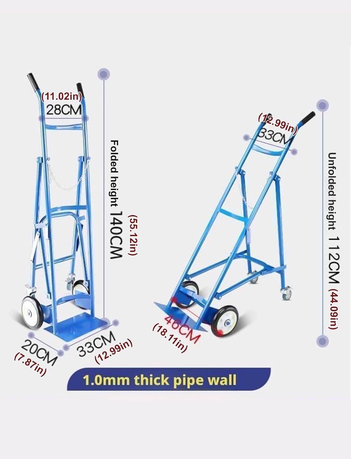Carrello Pieghevole per bombole di Ossigeno con Ruote, Supporto per bombole di Gas da 40 Litri, deposito Mobile per bombole di Ossigeno, ripiano Fisso Portatile per Un Facile Trasporto, Idea