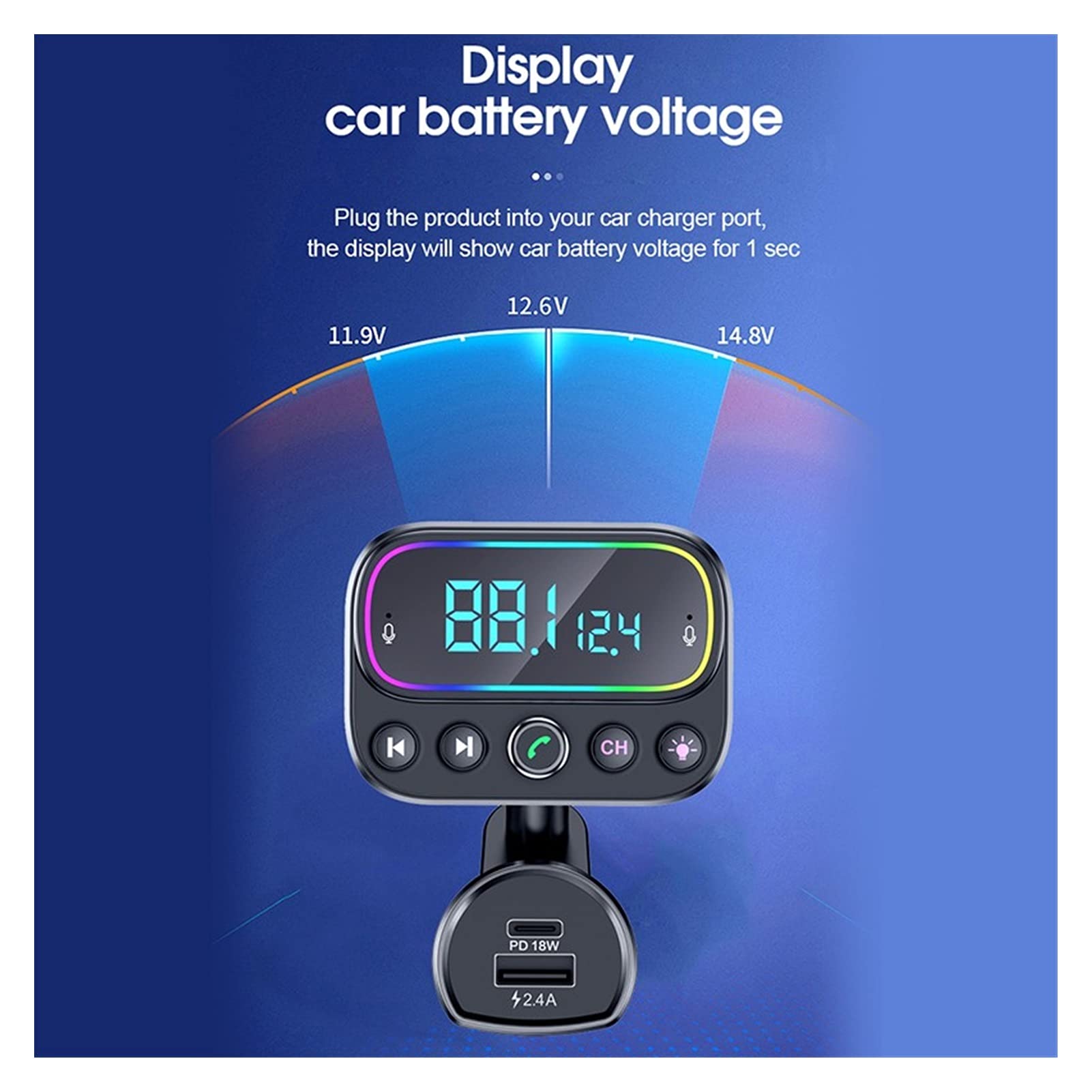 Adaptateur Audio Bluetooth Bluetooth 9 Couleur Rétro-éclairage Car Kit Mains Libres AUXILIAIRE Voiture récepteur Audio MP3 Joueur QC3.0 Accusation Rapide LCD Afficher FÉMININ Émetteur