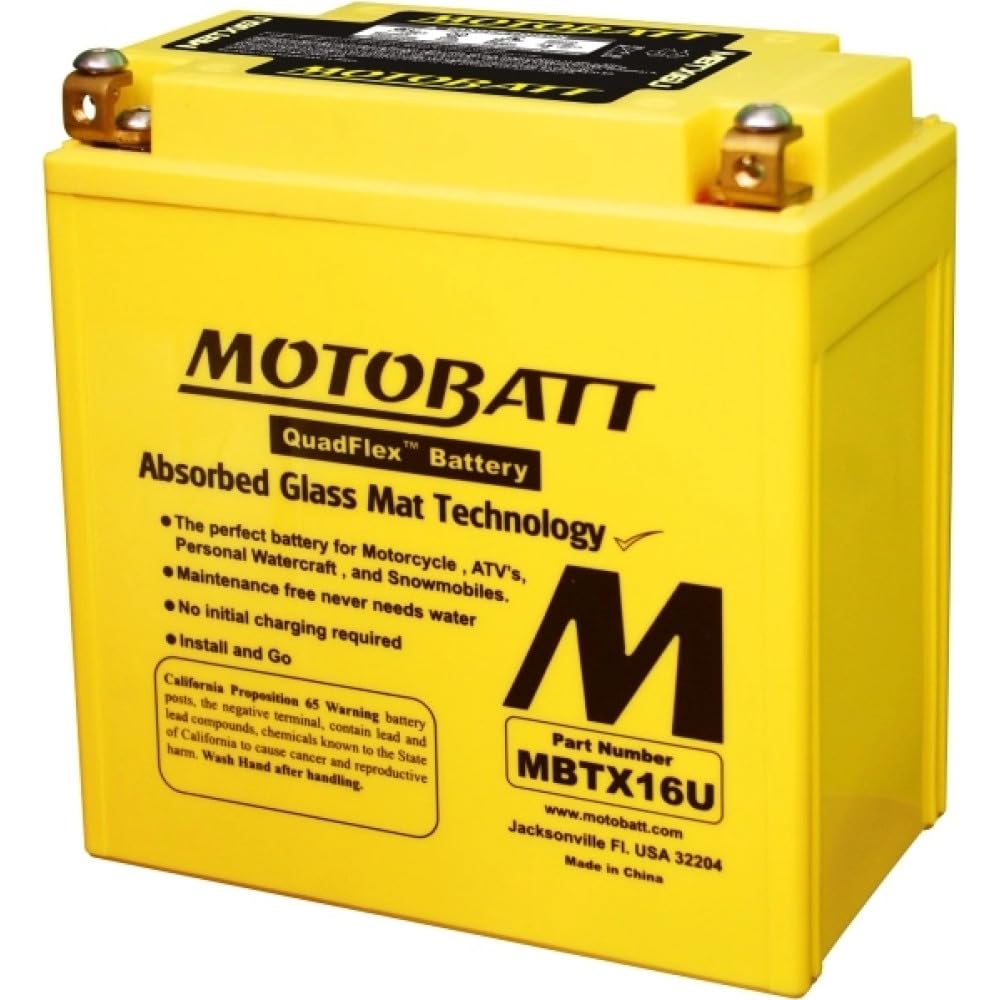 MOTOBATT - Batteria Moto AGM MBTX16U | 12V 19.0Ah 245CCA | Sigillata Attivata in Fabbrica | Compatibile con YTX16, YTX16-BS, e altri | Compatibile con Honda, Yamaha, Kawasaki, Suzuki, BMW e tutti