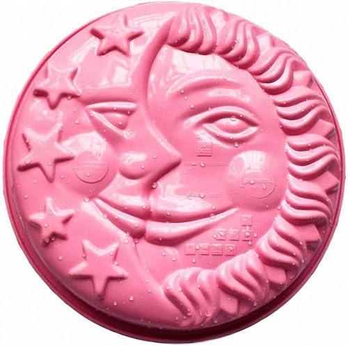 Molde de silicona para tartas de sol, luna y estrellas, forma redonda de 9 pulgadas con cara de sol y luna, molde de silicona para hornear, pastel
