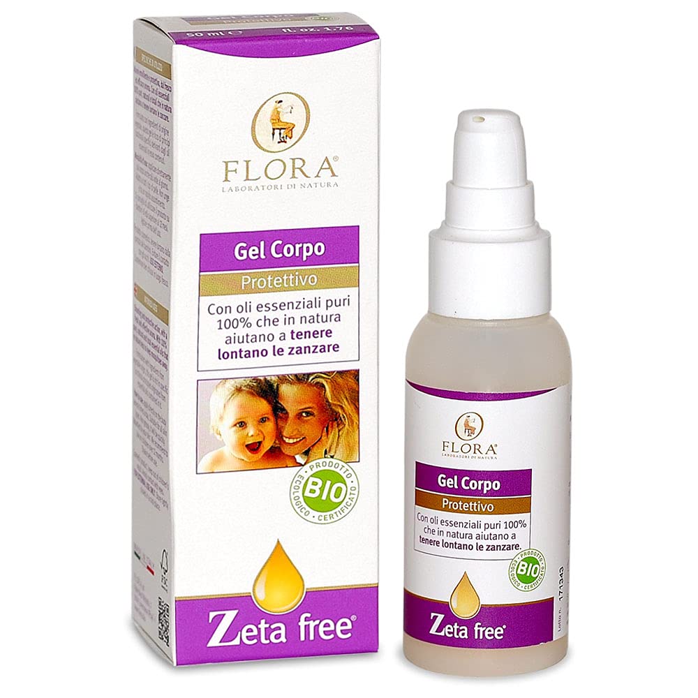 2x Flora - Zeta Free Gel Corpo - 50 ml - Anti Zanzare, Emolliente, Protettivo e rinfrescante, adatto anche a pelli sensibili, Con oli essenziali 100% puri