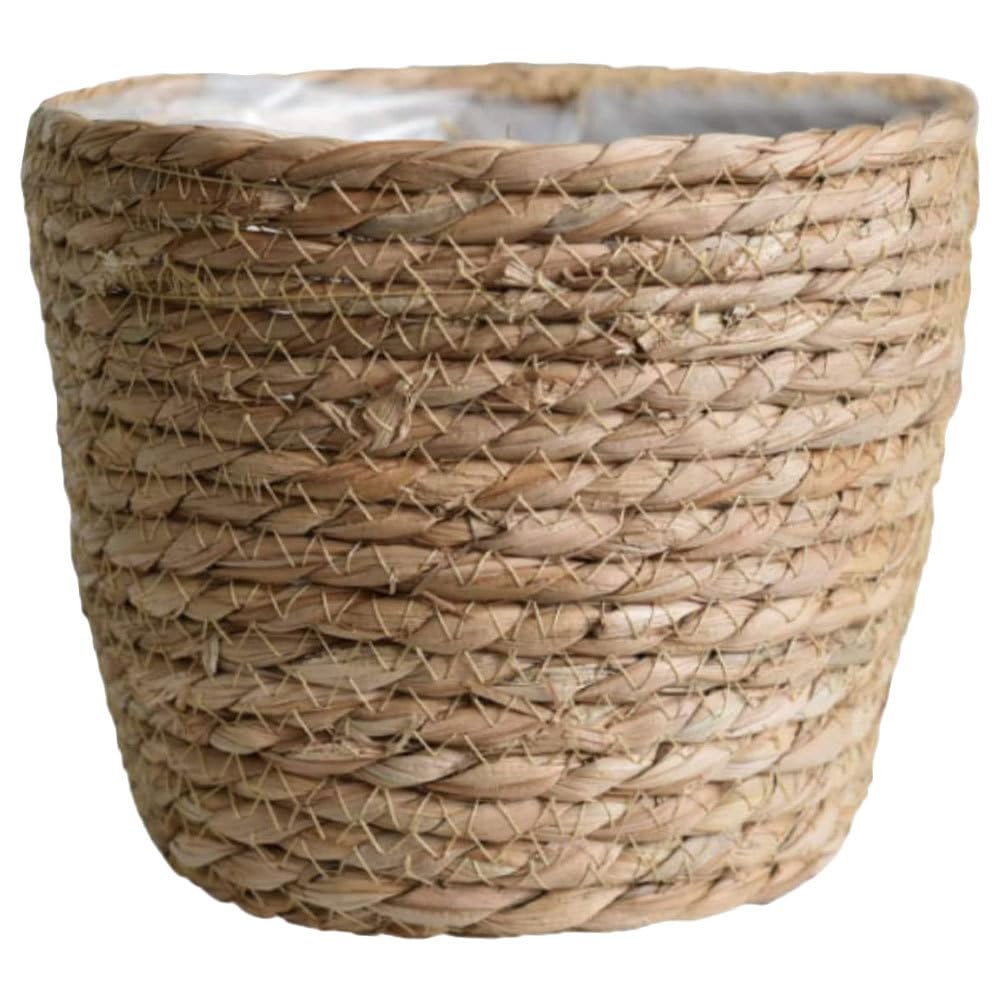 Healeved Hand Woven Planter Basket with Liner Rustic Straw Flower Pot for Indoor Outdoor Plants Balcony Living Room Decor 7.8X9.75X7.8 Inches