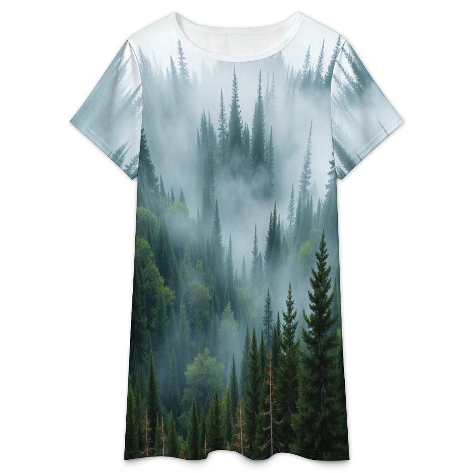 Camisones De Mujer - Bosque Verde Camisón De Manga Corta para Estar En Casa Tallas S-3Xl Holgado Largo Suave para El Verano.