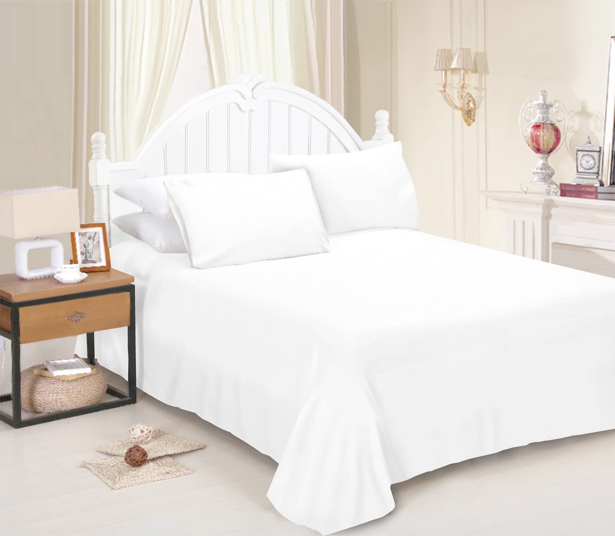 Jri White Jri® Flat Sheet- Luxurious Bed Sheet-Breathable-Hypoallergenic-Comfortable Poly Cotton Flat Sheet-Soft Touch Wrinkle Free (-Single) - (Same Day Dispatch)
