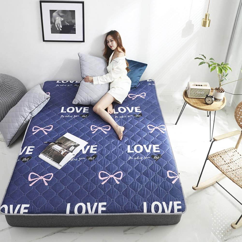 WJXBoos Japanese Floor Futon Mattress, Thicken Foldable Sleeping Mattress Soft Breathable Roll Up Tatami Mat Not-Slip Mattress Topper-Love 150x190cm(59x75inch)