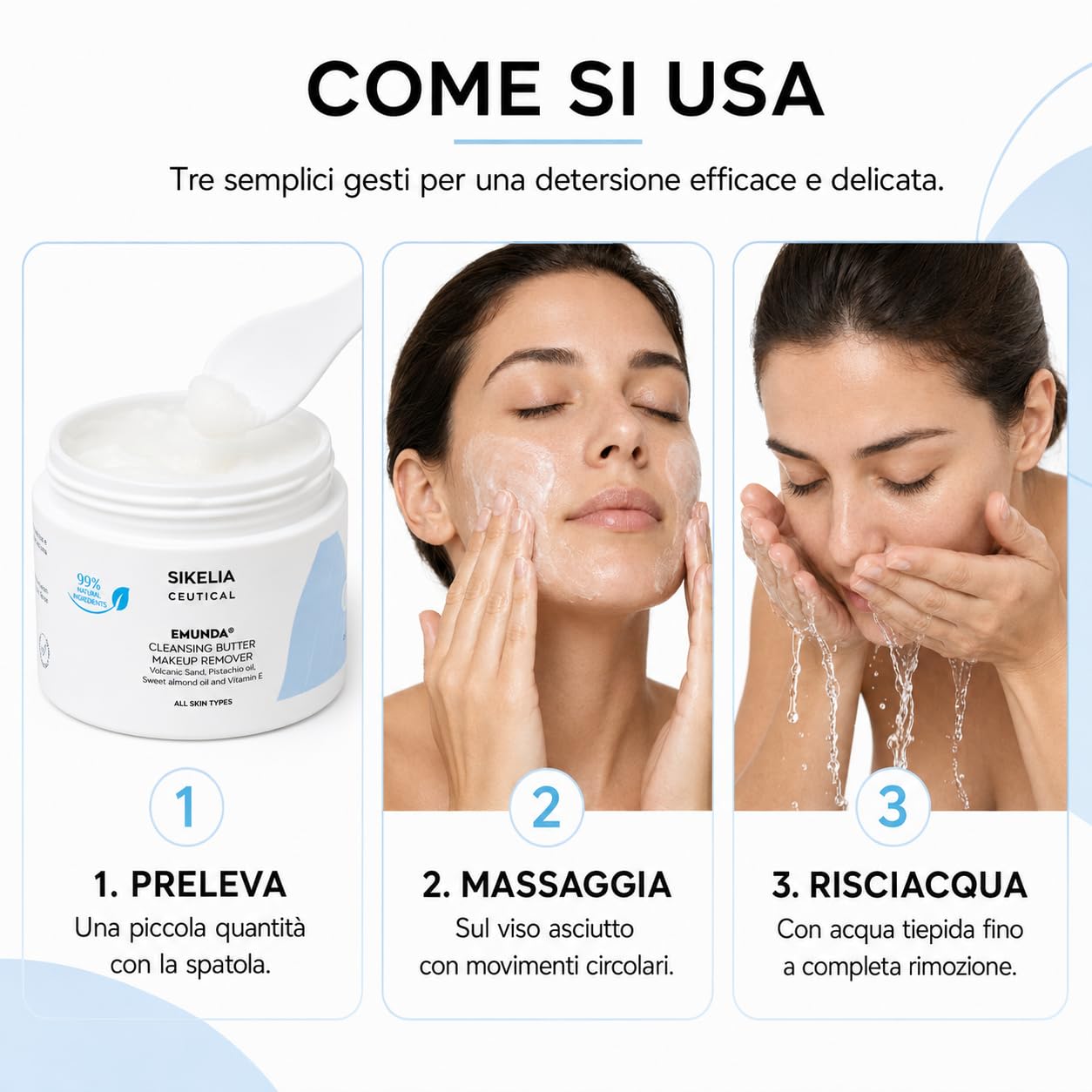 SIKELIA CEUTICAL EMUNDA Burro Struccante e Detergente Viso, 100ml | Naturale 99%, Balsamo Struccante, Pelle Sensibile e Occhi, Doppia Detersione