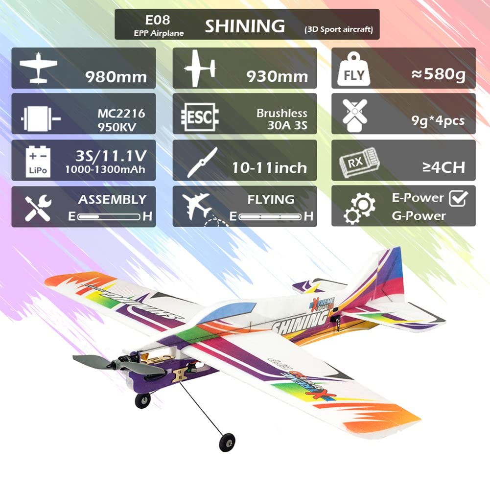 EPP AvióN RC Modelo Espuma AvióN IluminacióN 4CH EléCtrico Brillante 1000Mm Wingspan Radio Control Aviones para Hobby