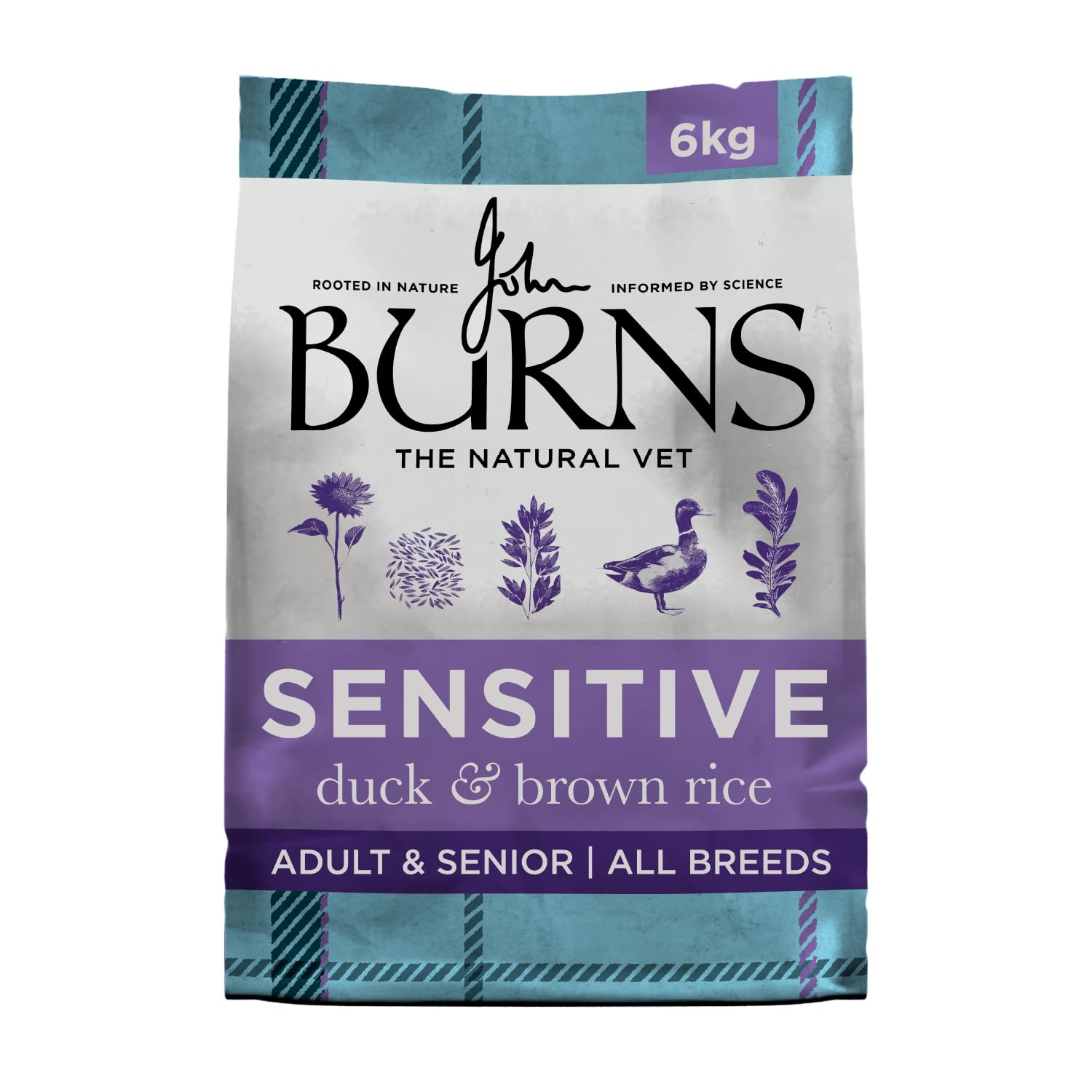 Burns Pet Nutrition Hypoallergenic Complete Dry Dog Food Adult and Senior Dog Sensitive with Duck and Brown Rice 6 kg