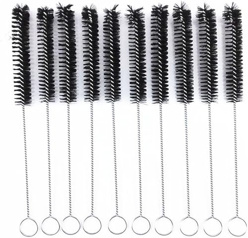 yueton Paquete de 10 cepillos de boquilla de tubo de nailon negro de 0.394 in de diámetro con mango de bucle de alambre