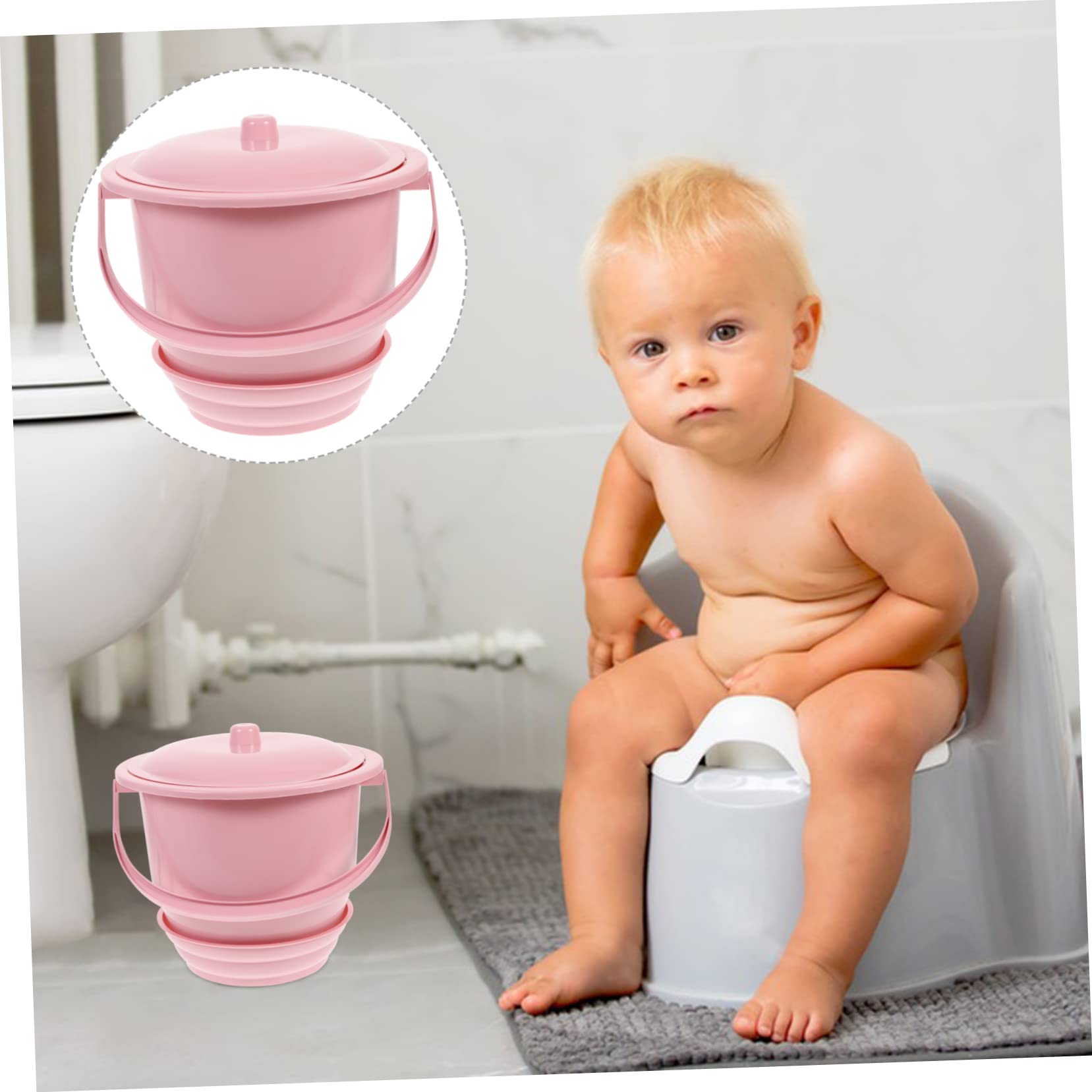 TOPBATHY Pot De Chambre avec Couvercle Seau À Urine Portable en Plastique Épais Crachoir Pratique pour Adultes Enfants Femmes Enceintes 9.65X9.65X8.66 Pouces
