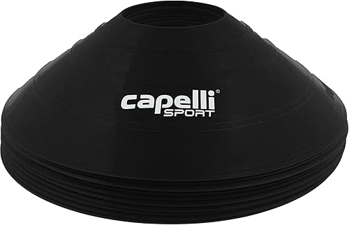 Capelli Sport Conos de entrenamiento, juego de 10 equipos de ejercicios de agilidad y práctica con correa de transporte para fútbol, fútbol, béisbol